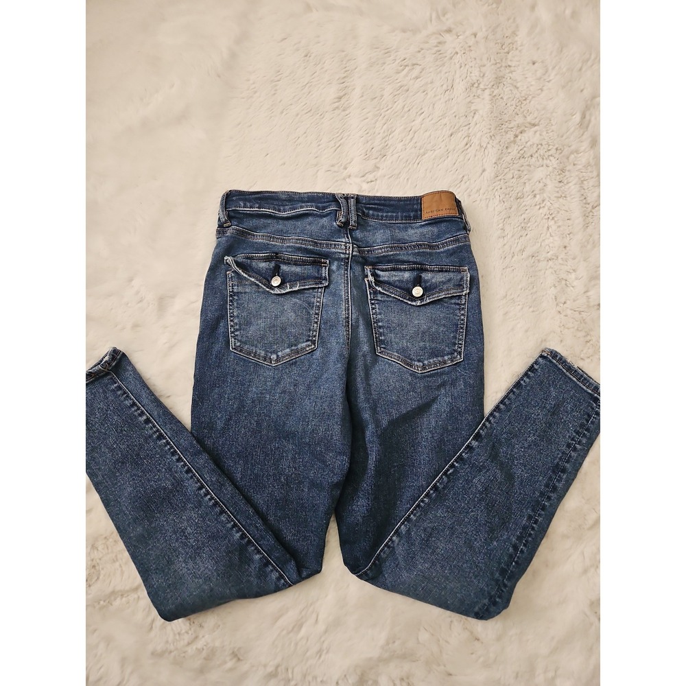 American Eagle Next Level Stretch Skinny Jeans Flap Pocket Blue Women's Size 8 S